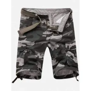 Zip Fly Camouflage Cargo Shorts with Pockets - Gray 38
