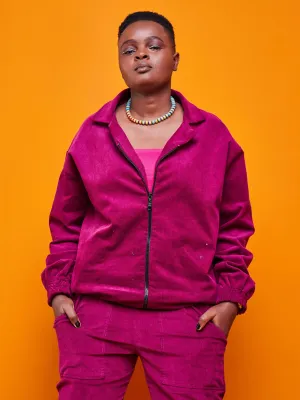 Zoya Brave Cordudoy Bomber Jacket - Raspberry