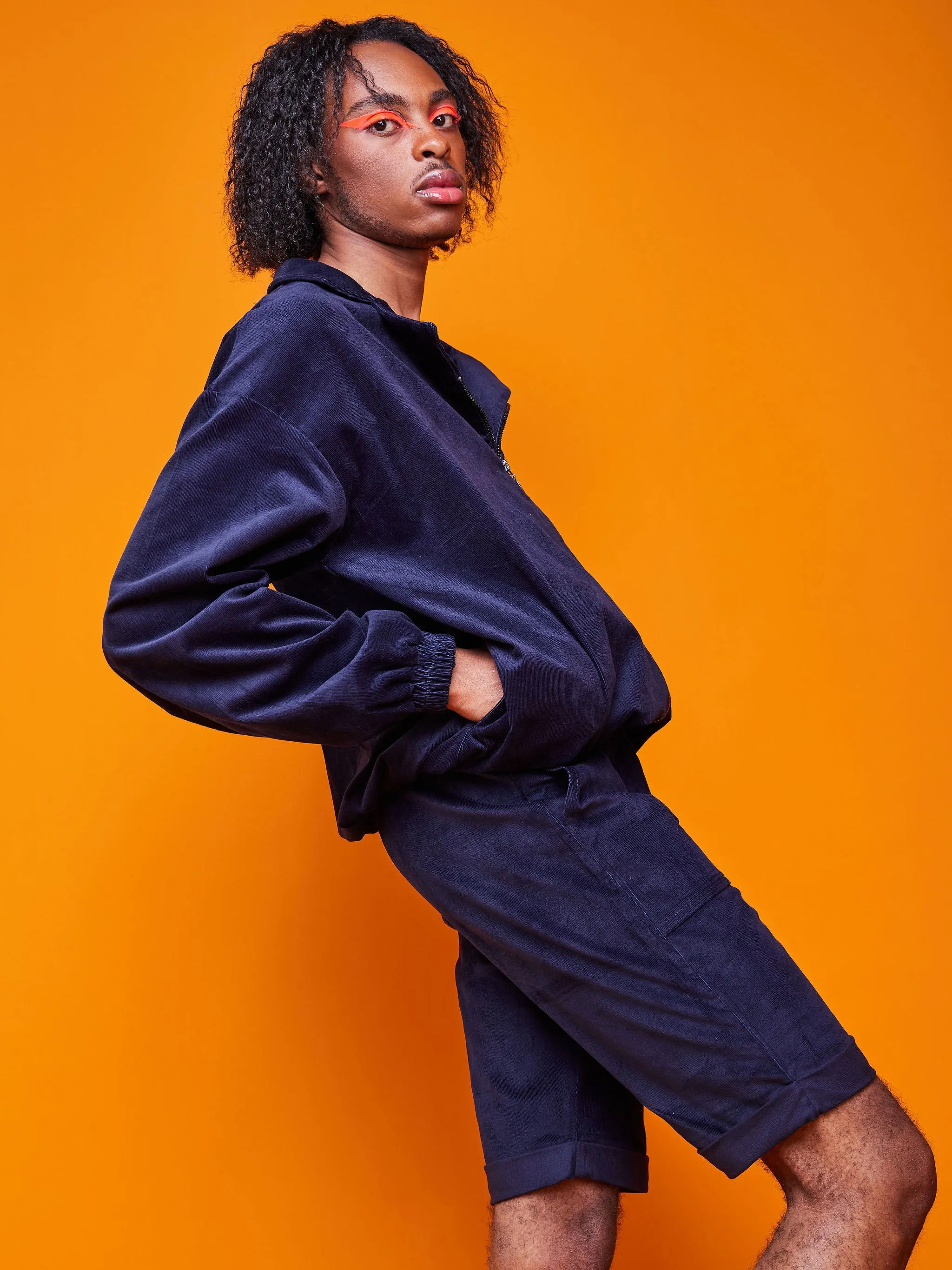 Zoya Brave Corduroy Bomber Jacket - Navy Blue