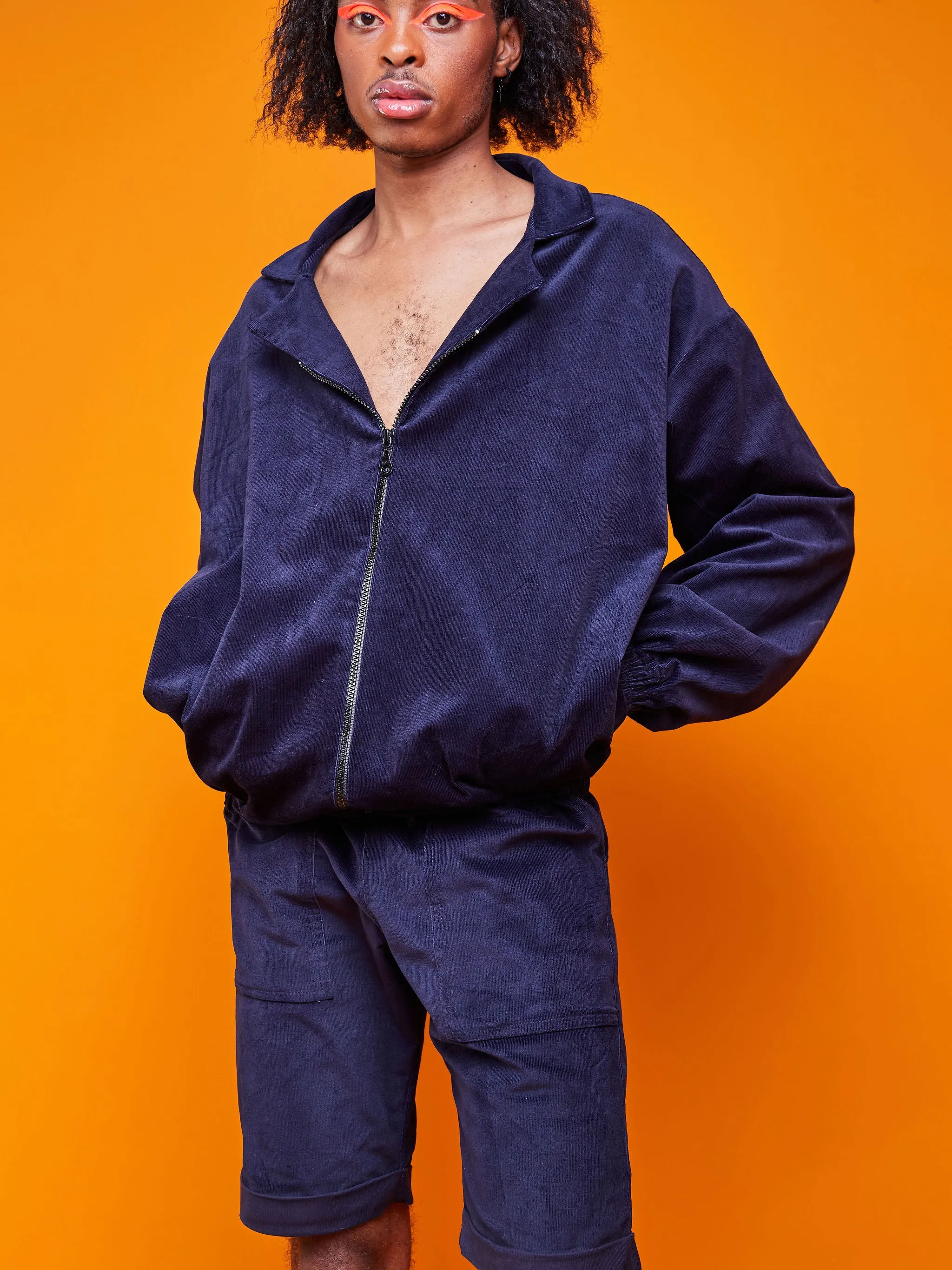 Zoya Brave Corduroy Bomber Jacket - Navy Blue
