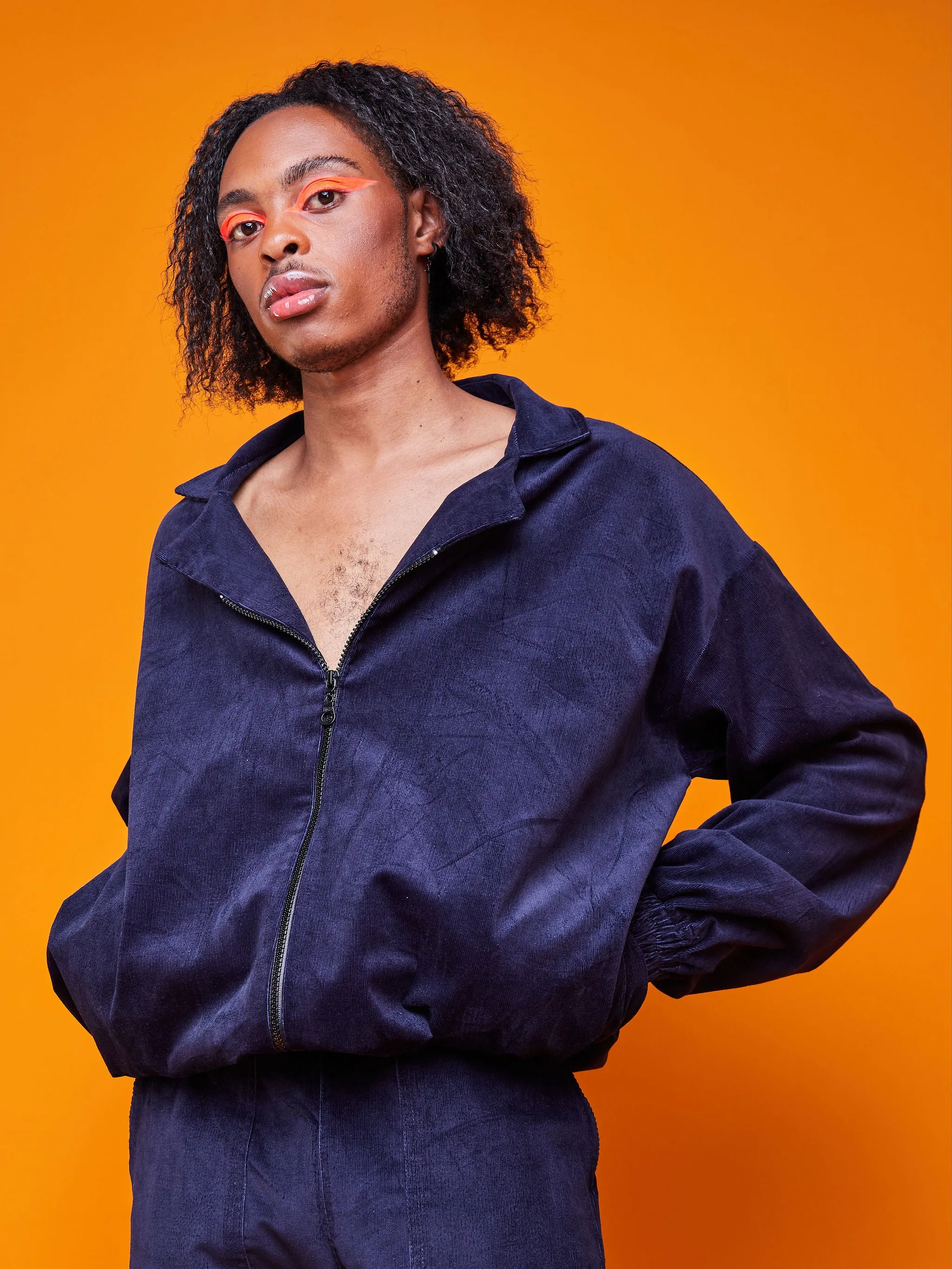 Zoya Brave Corduroy Bomber Jacket - Navy Blue