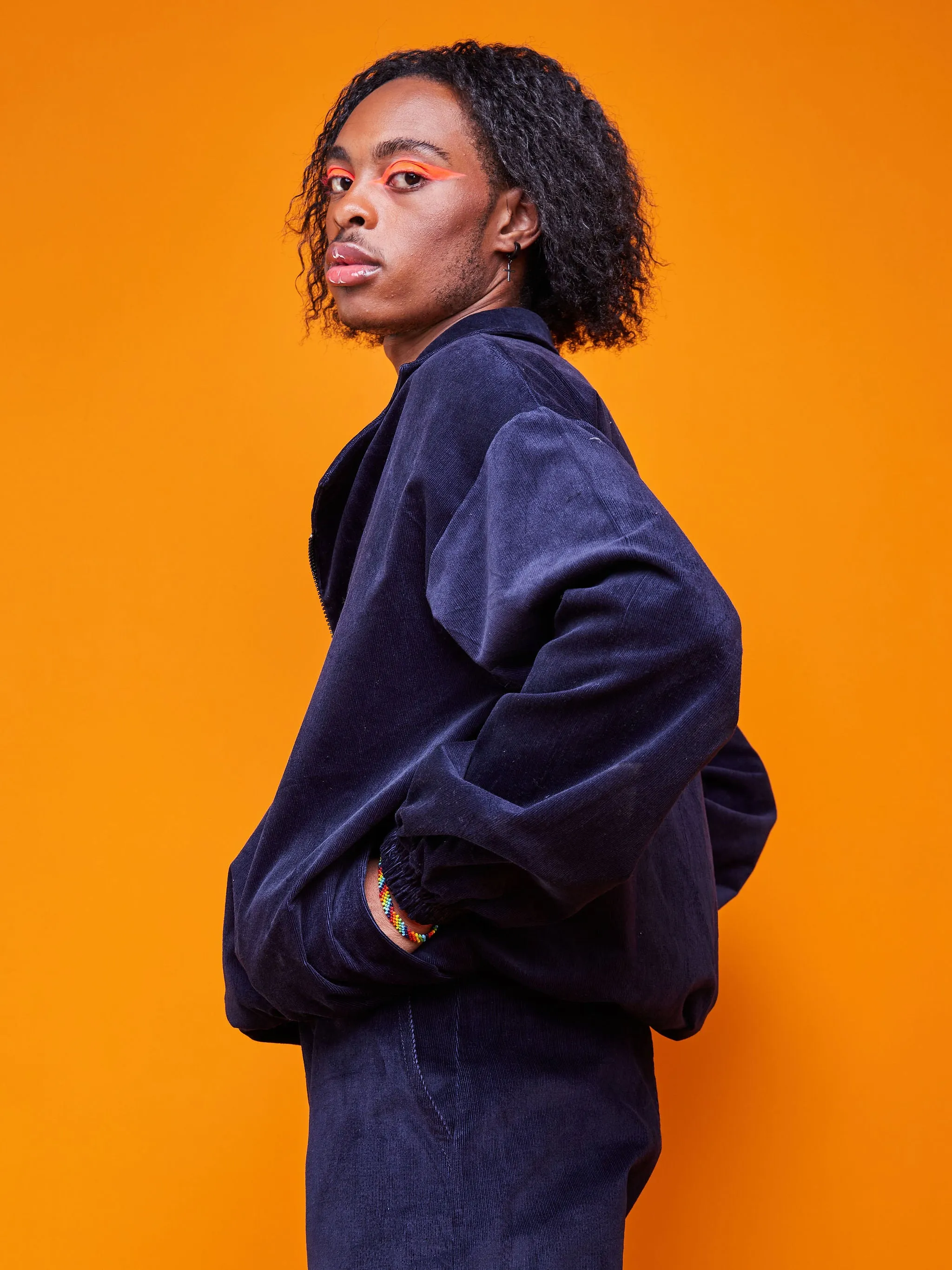Zoya Brave Corduroy Bomber Jacket - Navy Blue